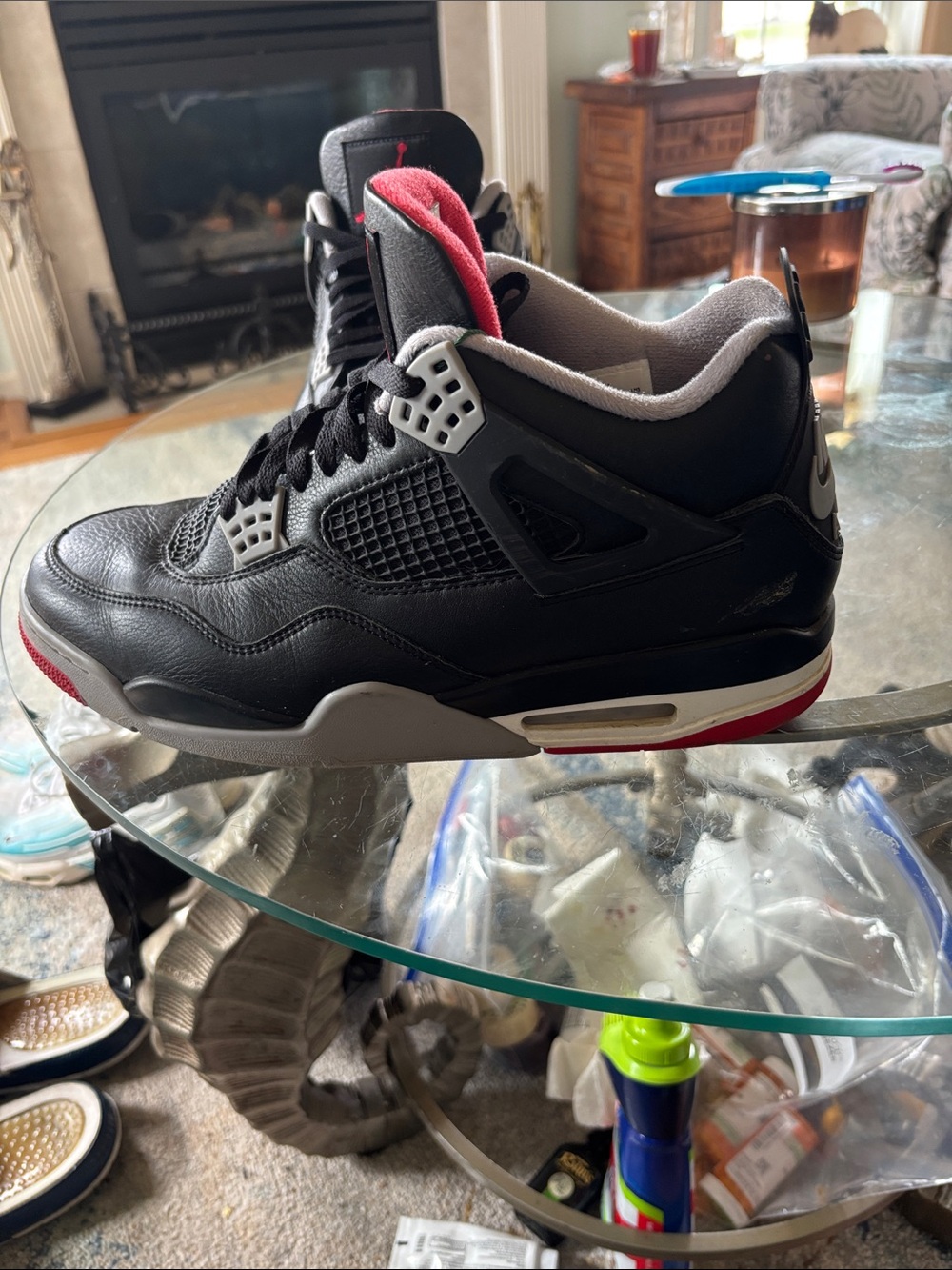 Jordan Black with Red and Gray Retro Basketball Sneakers - Picture 2 of 6